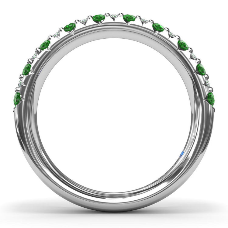 Pave Emerald and Diamond Wedding Band
