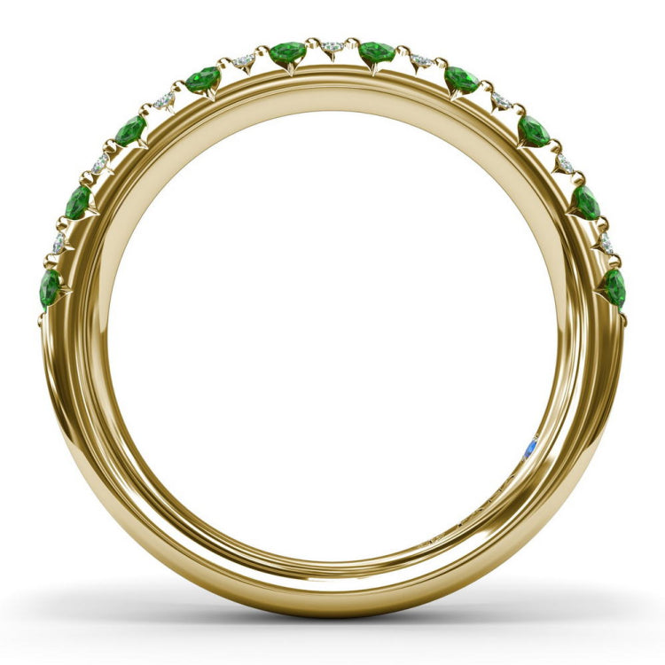 Pave Emerald and Diamond Wedding Band