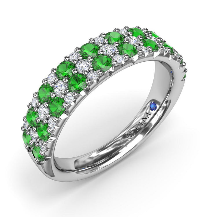 Pave Emerald and Diamond Wedding Band