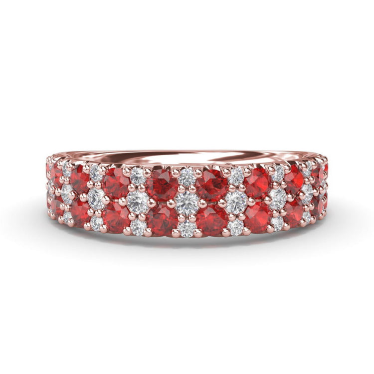 Pave Ruby and Diamond Wedding Band