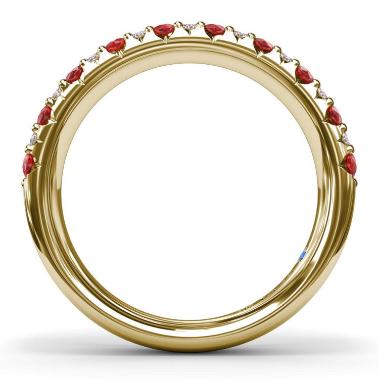 Pave Ruby and Diamond Wedding Band
