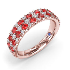Pave Ruby and Diamond Wedding Band
