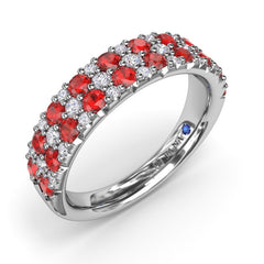 Pave Ruby and Diamond Wedding Band