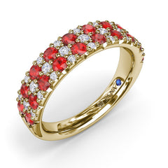 Pave Ruby and Diamond Wedding Band