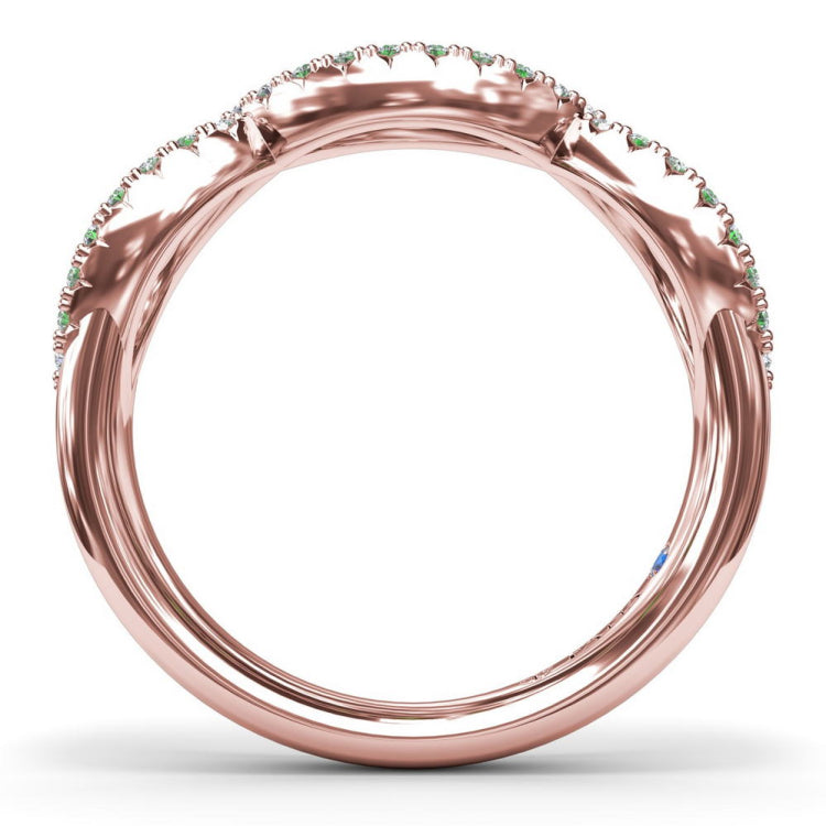 Crossover Emerald and Diamond Wedding Band