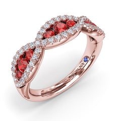 Crossover Ruby and Diamond Wedding Band