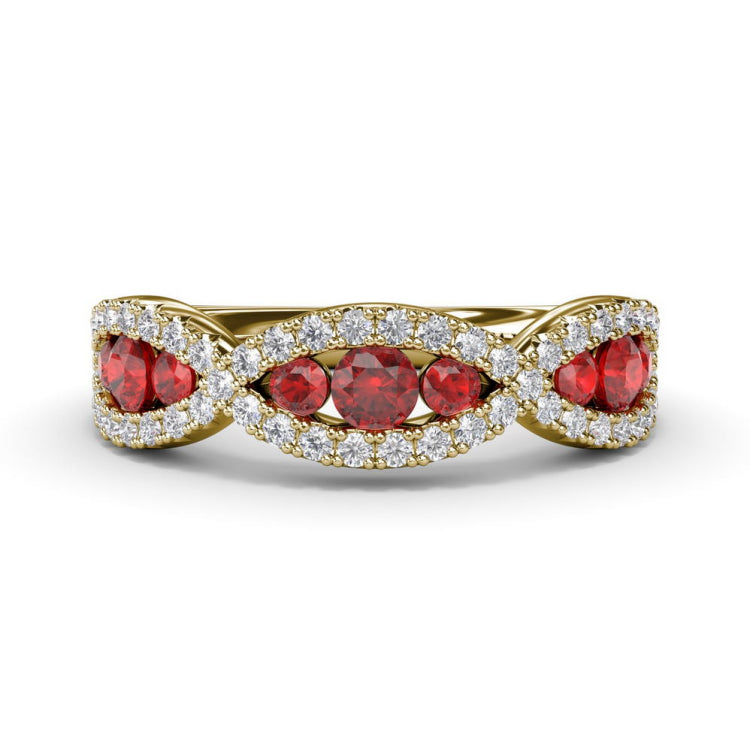 Crossover Ruby and Diamond Wedding Band