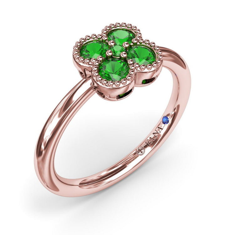 Magnolia Milgrain Emerald Ring