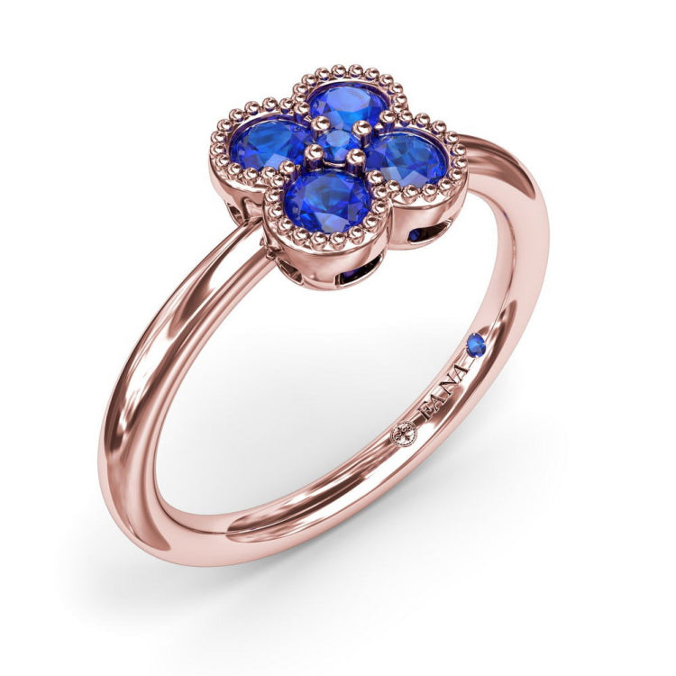 Magnolia Milgrain Sapphire Ring