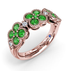 Magnolia Milgrain Emerald and Diamond Ring