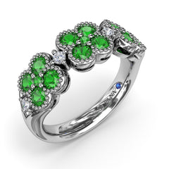 Magnolia Milgrain Emerald and Diamond Ring