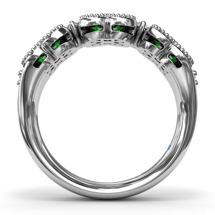 Magnolia Milgrain Emerald and Diamond Ring