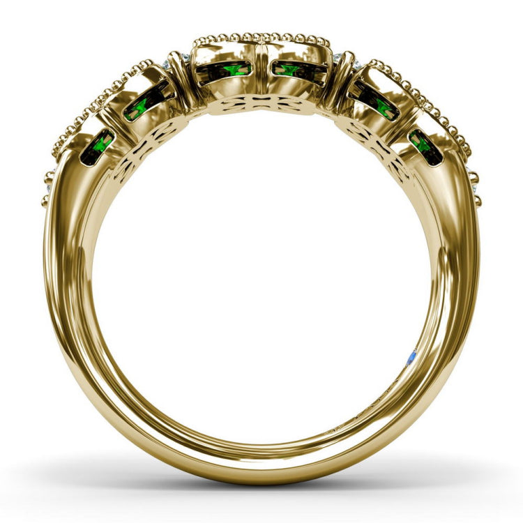 Magnolia Milgrain Emerald and Diamond Ring