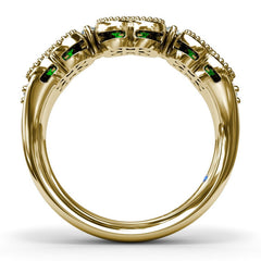 Magnolia Milgrain Emerald and Diamond Ring