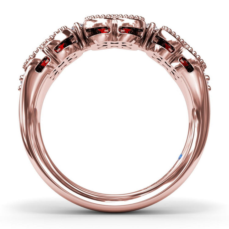 Magnolia Milgrain Ruby and Diamond Ring