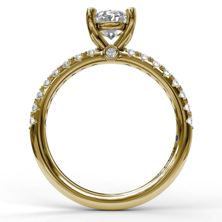 Classic Single Row Engagement ring with an Oval Center Diamond.