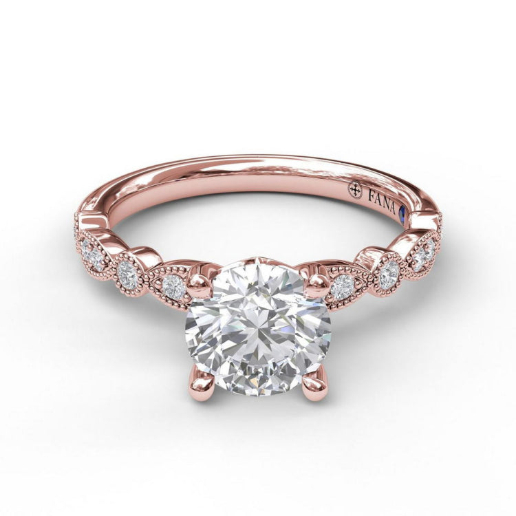 Classic Diamond Engagement Ring with Detailed Milgrain Band