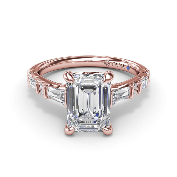 Alternating Baguette and Round Diamond Engagement Ring 