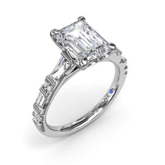 Alternating Baguette and Round Diamond Engagement Ring 