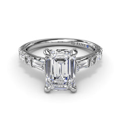 Alternating Baguette and Round Diamond Engagement Ring 