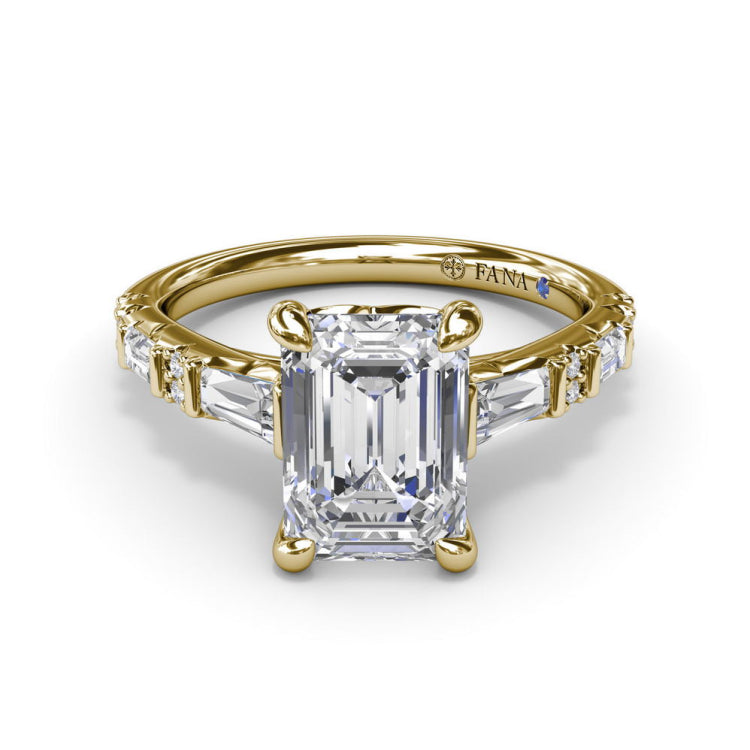 Alternating Baguette and Round Diamond Engagement Ring 