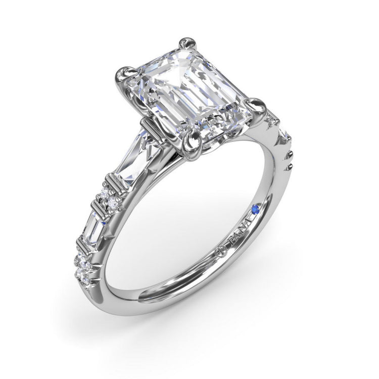 Alternating Baguette and Round Diamond Engagement Ring 