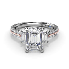 Two-Toned Emerald Cut Diamond Engagement Ring  