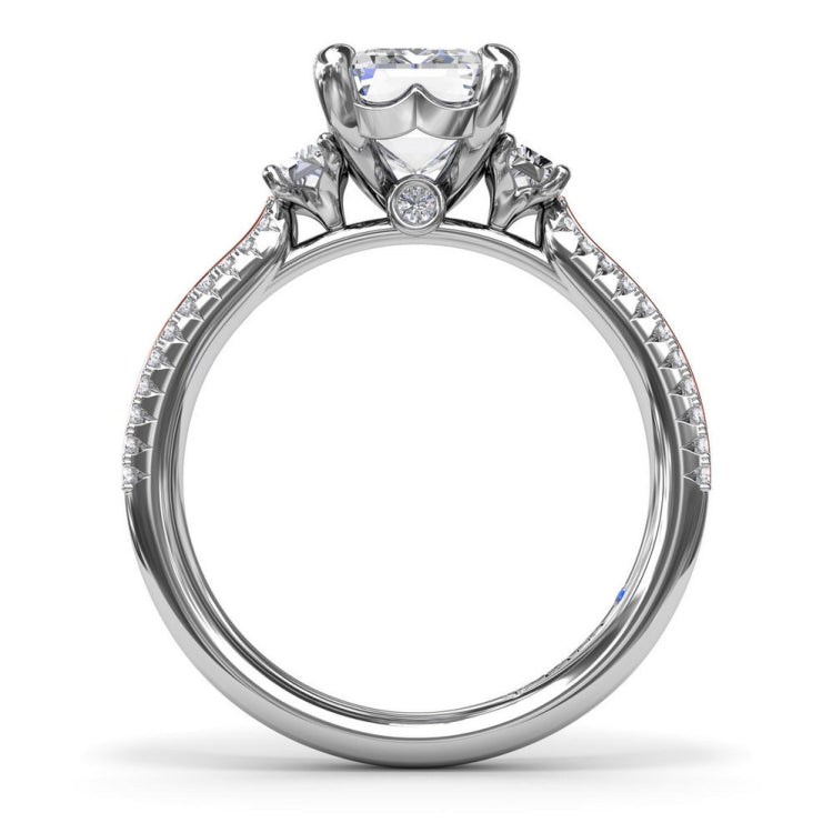 Two-Toned Emerald Cut Diamond Engagement Ring  