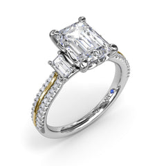 Two-Toned Emerald Cut Diamond Engagement Ring  