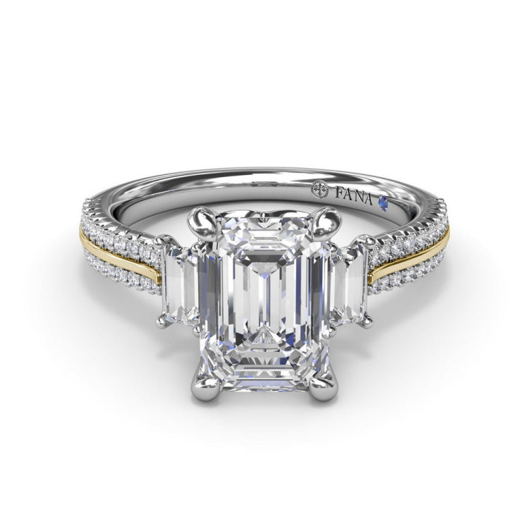 Two-Toned Emerald Cut Diamond Engagement Ring  