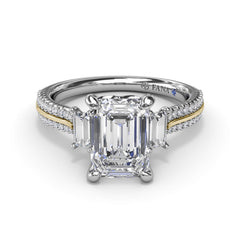 Two-Toned Emerald Cut Diamond Engagement Ring  