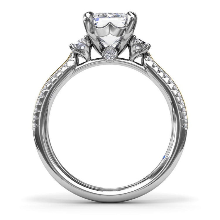 Two-Toned Emerald Cut Diamond Engagement Ring  