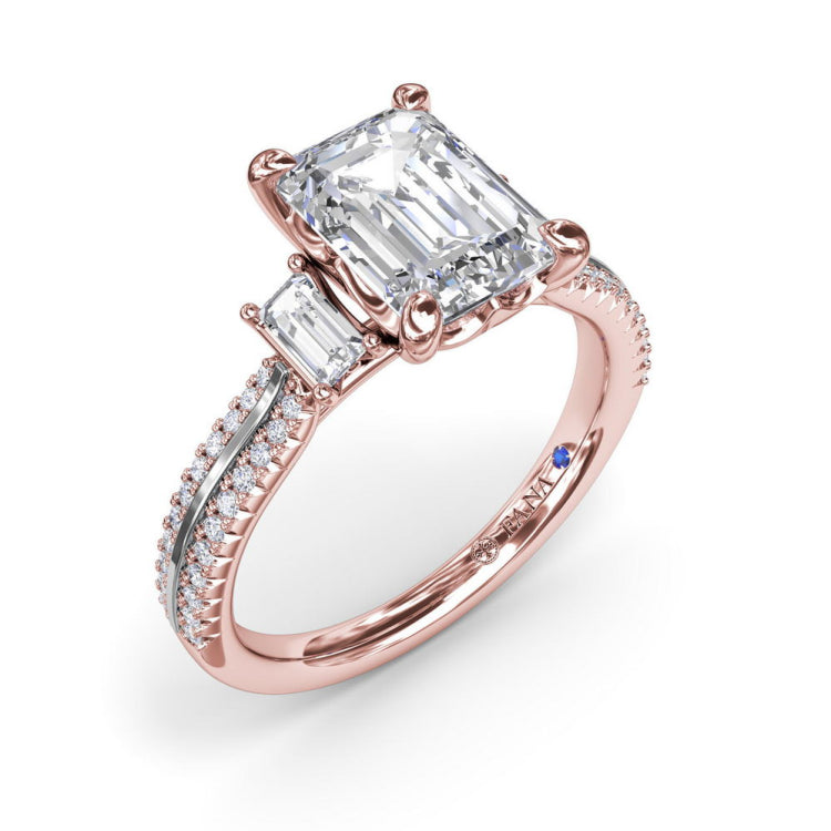 Two-Toned Emerald Cut Diamond Engagement Ring  