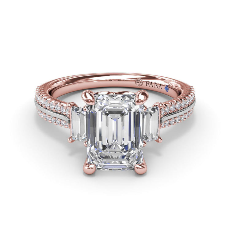 Two-Toned Emerald Cut Diamond Engagement Ring  