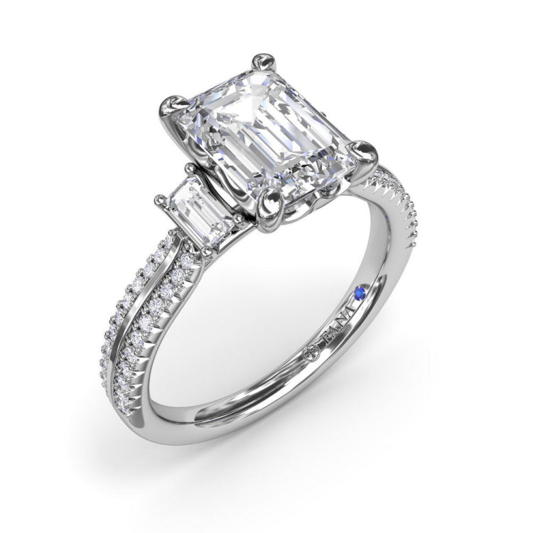 Two-Toned Emerald Cut Diamond Engagement Ring  