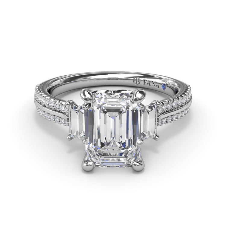 Two-Toned Emerald Cut Diamond Engagement Ring  