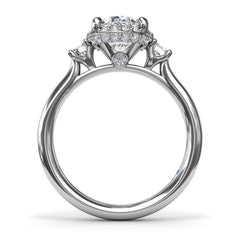 Three Stone Diamond Halo Engagement Ring