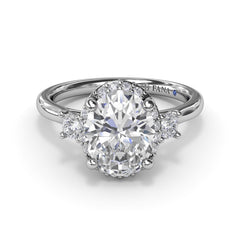 Three Stone Diamond Halo Engagement Ring