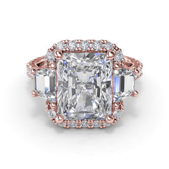 Three Stone Halo Diamond Engagement Ring