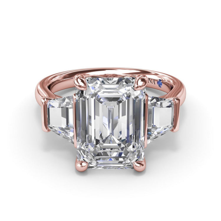 Three Stone Trapezoid Diamond Engagement Ring