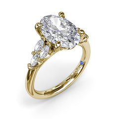 Oval Diamond Engagement Ring with Marquise Side Stones