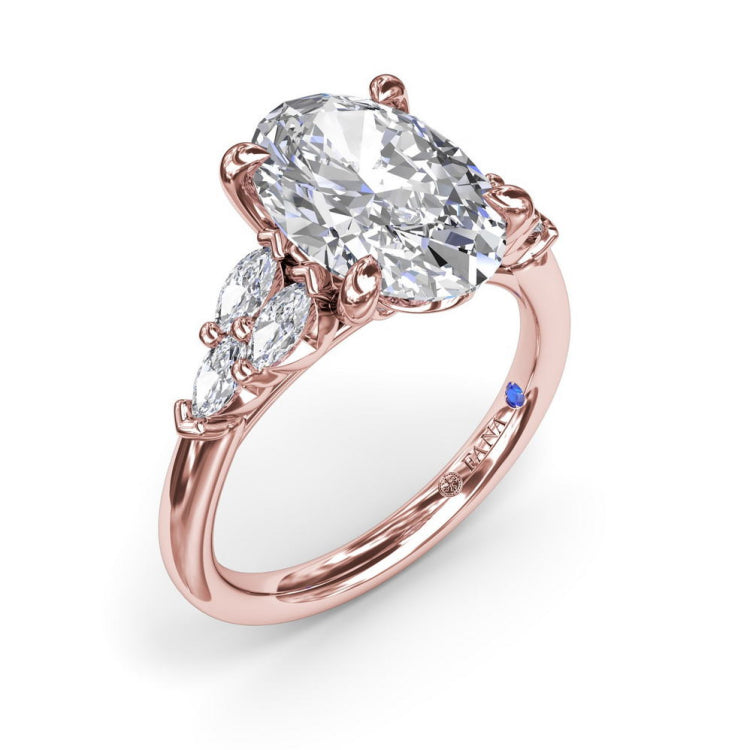 Oval Diamond Engagement Ring with Marquise Side Stones