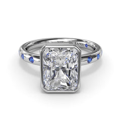 Bezel Set Radiant Diamond and Sapphire Engagement Ring