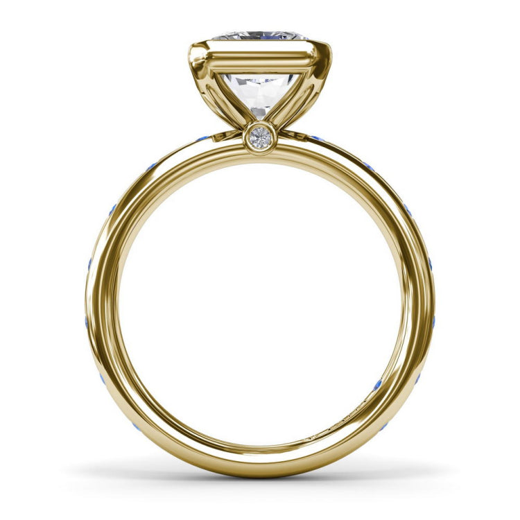 Bezel Set Radiant Diamond and Sapphire Engagement Ring