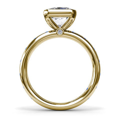 Bezel Set Radiant Diamond and Sapphire Engagement Ring