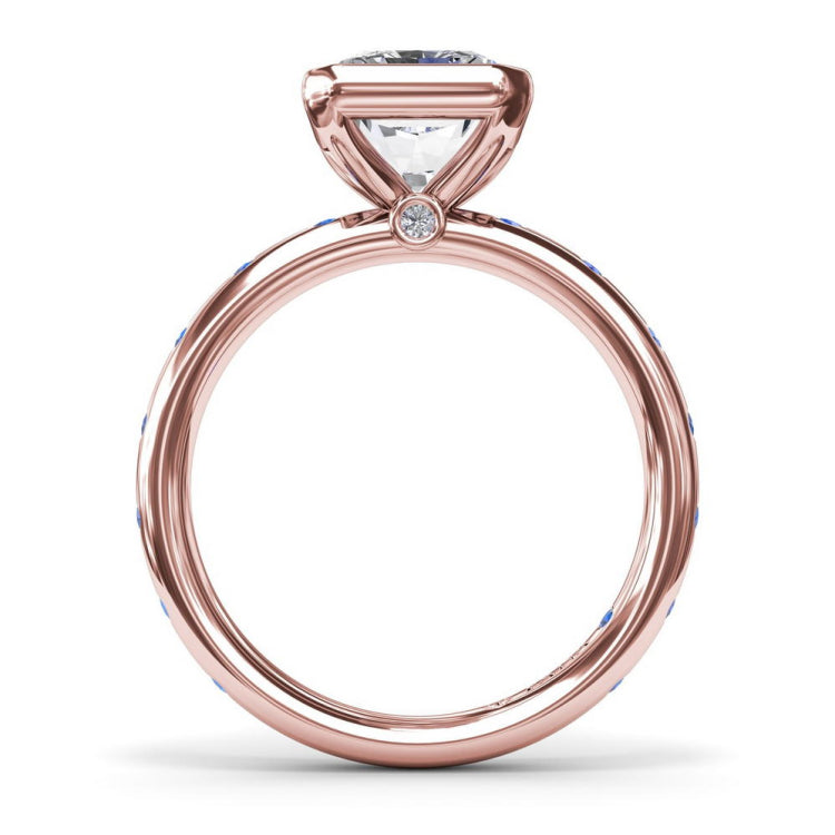 Bezel Set Radiant Diamond and Sapphire Engagement Ring