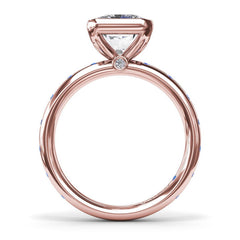 Bezel Set Radiant Diamond and Sapphire Engagement Ring