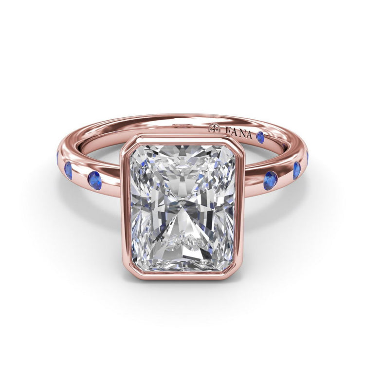 Bezel Set Radiant Diamond and Sapphire Engagement Ring