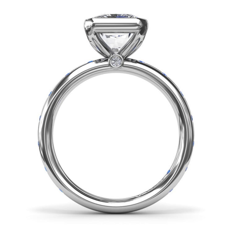 Bezel Set Radiant Diamond and Sapphire Engagement Ring