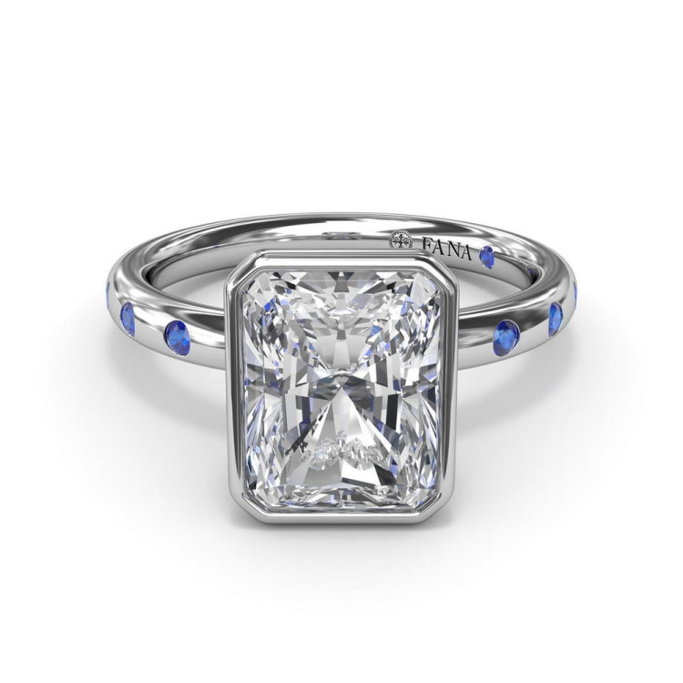 Bezel Set Radiant Diamond and Sapphire Engagement Ring